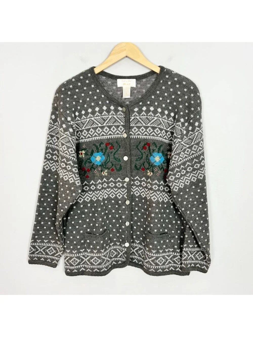 Vintage Tally Ho Floral Button Cardigan Sweater Cottage Size Large Women's